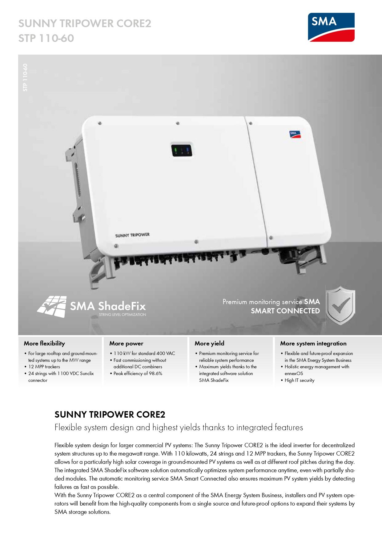 اینورتر متصل به شبکه 110 کیلووات SMA مدل Sunny Tripower CORE2 STP 110-60