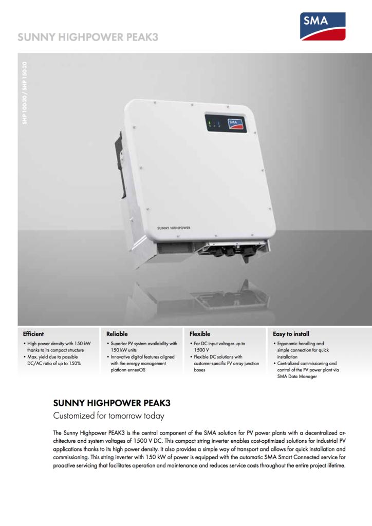 اینورتر متصل به شبکه 150 کیلووات SMA مدل Sunny Highpower PEAK3 SHP 150-21